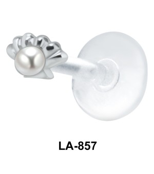 Shell Shape with White Pearl Silver Labrets LA-857